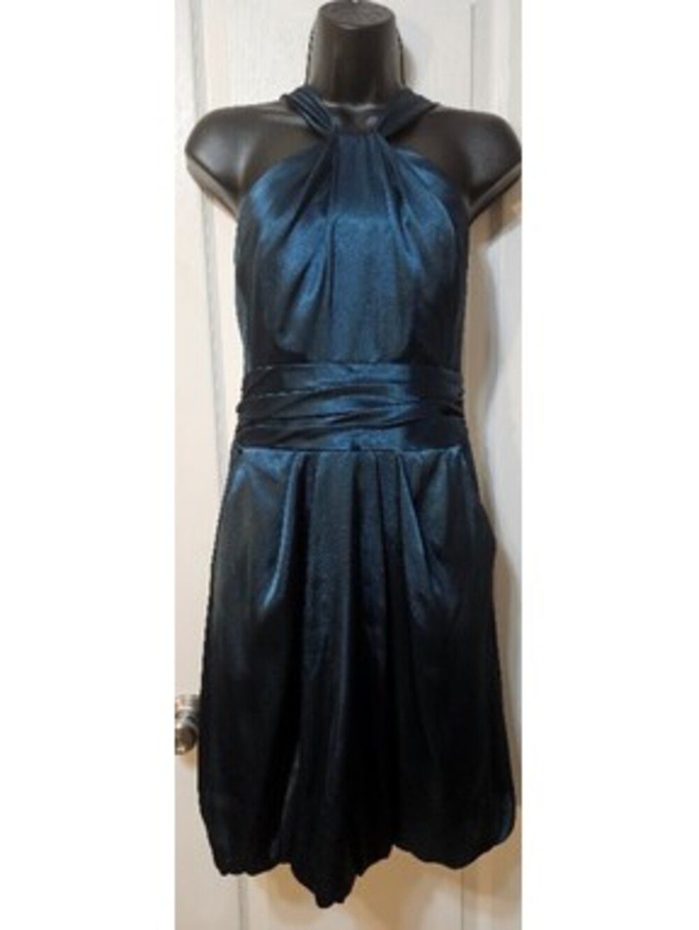 David's Bridal Metallic Blue Mini Dress Size 6 Pockets Formal Glam